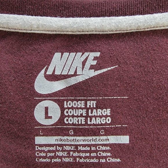 Nike Women's Fear Less Loose Fit Tee, Size L, Maroon Burgundy - Picture 5 of 14